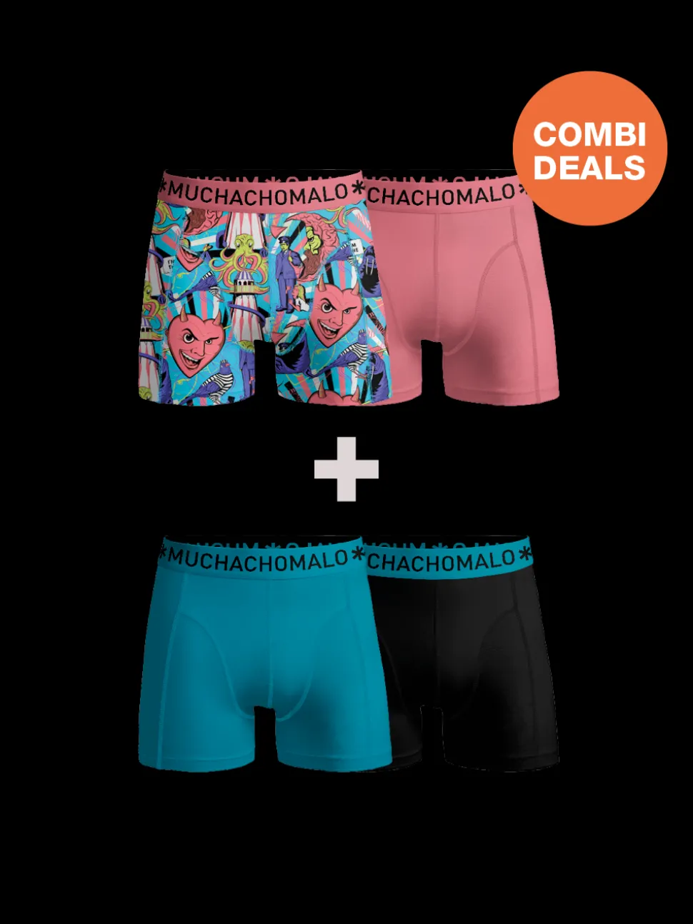 Heren 2+2-pack Boxershorts Print/Effen